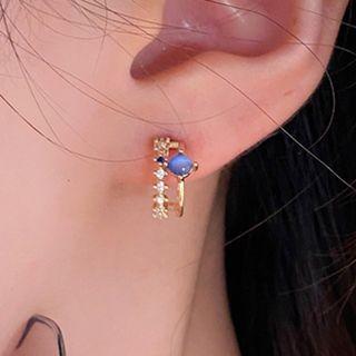 Layered Rhinestone Semi Hoop Earring Gold - One Size