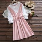 Mock Two-piece Long-sleeve Pinstriped Panel A-line Dress