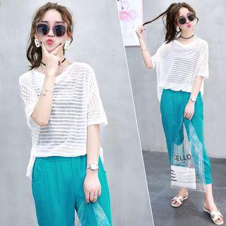 Set: Striped Short Sleeve T-shirt + Camisole Top