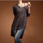 Long Dolman-sleeve Asymmetric-hem Top Black - One Size