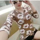 Floral Print Long-sleeve V-neck T-shirt