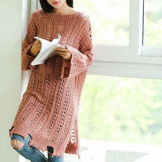 Slit-side Open-knit Sweater Dress