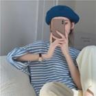 Short-sleeve Striped Loose-fit T-shirt Blue - One Size