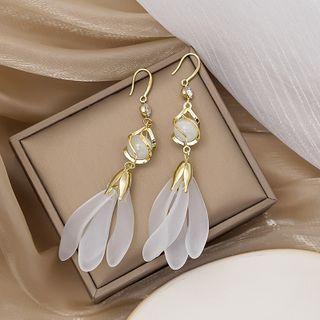 Cat Eye Stone Petal Fringed Earring E10391 - 1 Pair - Gold - One Size