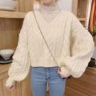 Long-sleeve Mock-neck Lace Top / Puff-sleeve Sweater