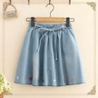 Embroidered Flared Denim Skirt