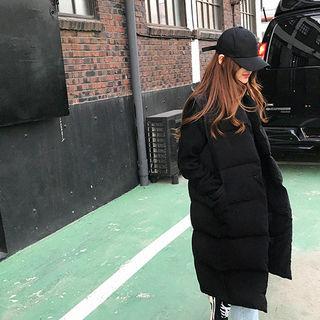 High-neck Padded Long Vest Black - One Size