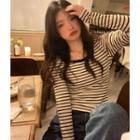 Long-sleeve Striped T-shirt Black & Beige - One Size