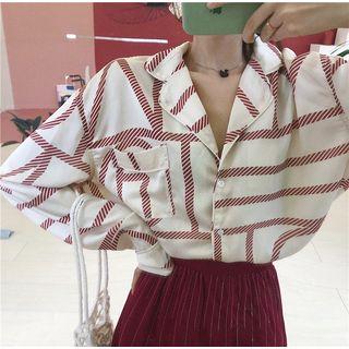 Print Long-sleeve Loose-fit Shirt / Plain Skirt