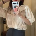 Puff-sleeve Collared Blouse Light Almond - One Size