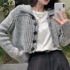 Collared Ribbed Cardigan Stripe - Gray - One Size