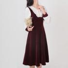 Mock Two-piece Puff-sleeve Midi Velvet Dress