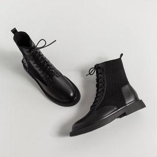 Lace-up Ribbed Short Boots