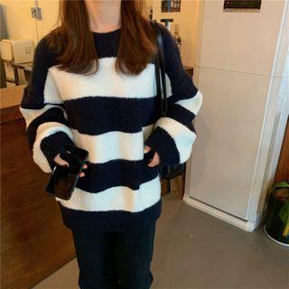 Color Block Striped Sweater Dark Navy Blue - One Size