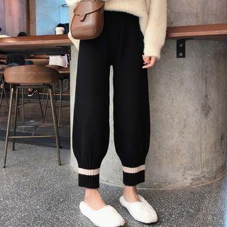 Striped Cropped Knit Pants Black - One Size