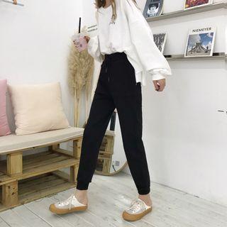 Drawstring Waist Sweatpants Black - One Size