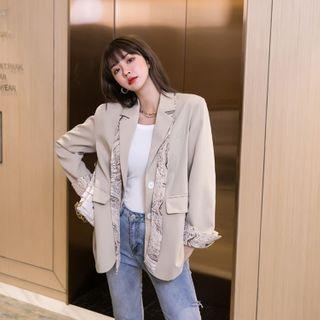 Marble Printed Panel Blazer With Silk Scarf