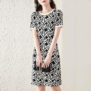 Short-sleeve Jacquard Knit Sheath Dress