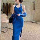 Side-slit Midi Halter Dress / Cape Top