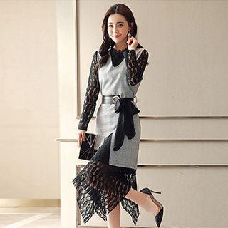 Set: Lace Midi Dress + Sleeveless Asymmetric Top