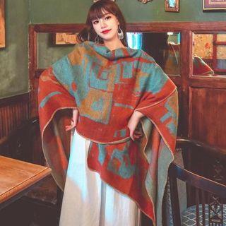 Patterned Cape Print - Tangerine & Blue - One Size