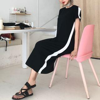 Color-block Loose-fit Short-sleeve Dress