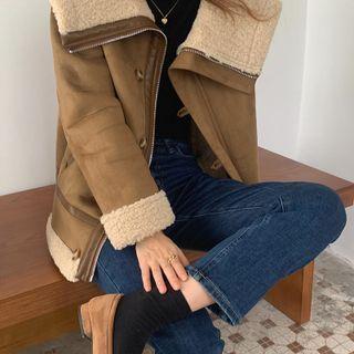 Faux Shearling Zip Jacket Khaki - One Size