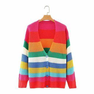 Striped Cardigan Stripes - Red & Orange & Yellow - One Size