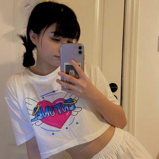 Printed Short-sleeve Crop T-shirt White - One Size