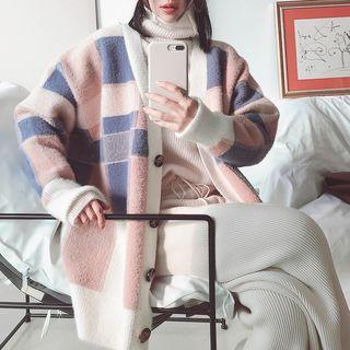 Color Block V-neck Buttoned Jacket