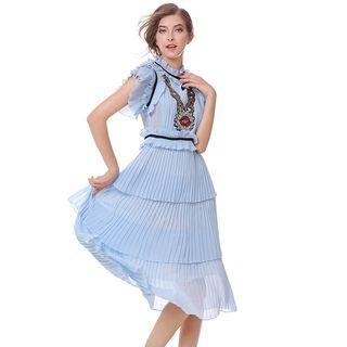 Sequined Pleated Short Sleeve Midi Dress