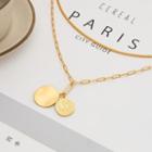 Embossed Disc Pendant Alloy Necklace Yellow - One Size