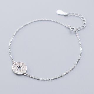 925 Sterling Silver Rhinestone Disc Bracelet S925 Silver Bracelet - One Size