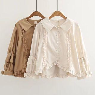 Frill Trim Elbow-sleeve Blouse