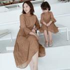 Family Matching Set: Bell Sleeve Floral Pleated Dress