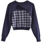Set: Sweater Shrug + Gingham Camisole Top Navy Blue - One Size