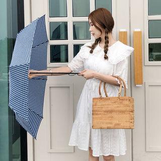 Wide-collar Eyelet Lace Dress White - One Size