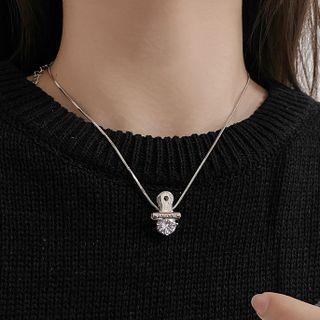 Binder Clip Rhinestone Pendant Stainless Steel Necklace Silver - One Size