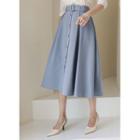 Belted Button-trim Midi Flare Skirt