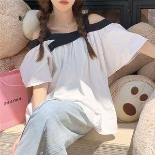 Off-shoulder Two-tone Shirt