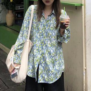 Floral Open-placket Button Light Shirt As Shown In Figure - One Size