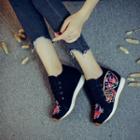 Flower Embroidered Hidden Wedge Sneakers