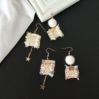 Non-matching Fabric Pompom Dangle Earring