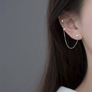 925 Sterling Silver Rhinestone Chain Stud Earring As Shown In Figure - One Size