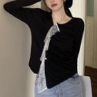Asymmetrical Long-sleeve Lace Panel T-shirt