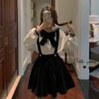 Bow Shirt / Plain Velvet Skirt