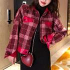 Long-sleeve T-shirt / Plaid Pinafore Dress / Snap-buttoned Jacket