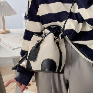 Genuine Leather Two-tone Bucket Bag