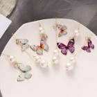 Non-matching Faux Pearl Butterfly Dangle Earring