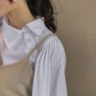 Asymmetric-collar Bishop-sleeve Blouse